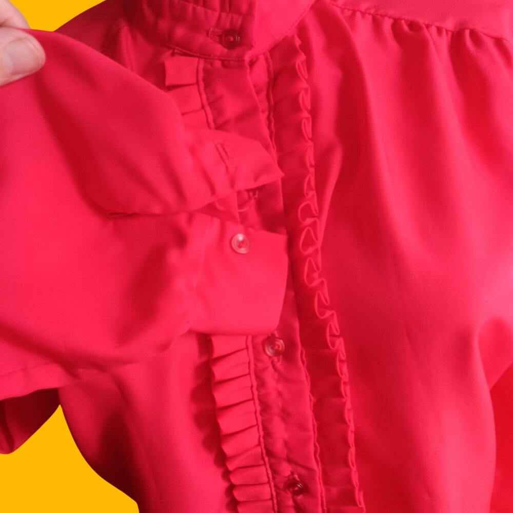 Vintage Small Womens Ruffle Top 1980's Alice Stuart Blouse High Neck Secretary - Picture 3 of 7
